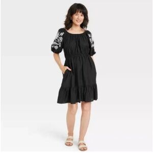 Women's 3/4 Sleeve Embroidered Dress - Knox Rose™Black Size Medium